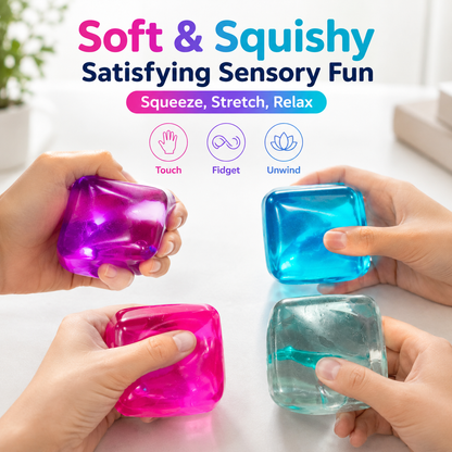 4-Piece Desk Squishy Stress Relief Toy Set - Pink, Purple, Blue & Green